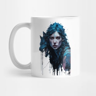 Werewolf Woman and Wolf - Ink and Watercolor Painting Mug